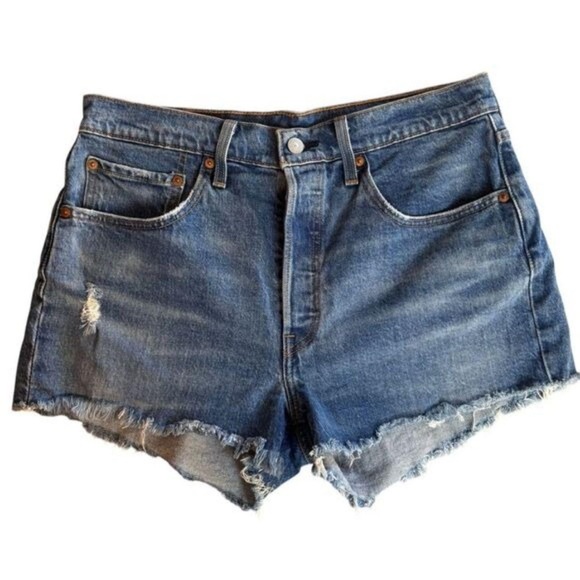 Levis 501 Shorts Women 29 Blue Cut Off Button Fly Mid Rise Premium Denim - Picture 5 of 16